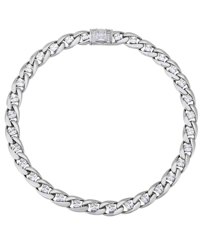 12MM Gemstone Cuban Necklace- Silver