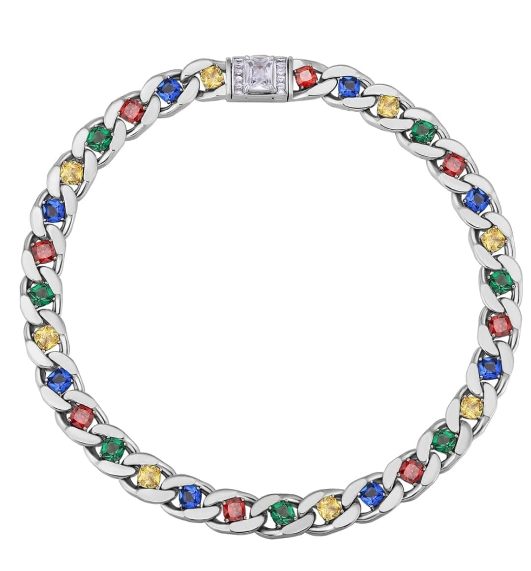 12MM Gemstone Cuban Necklace- Colorful